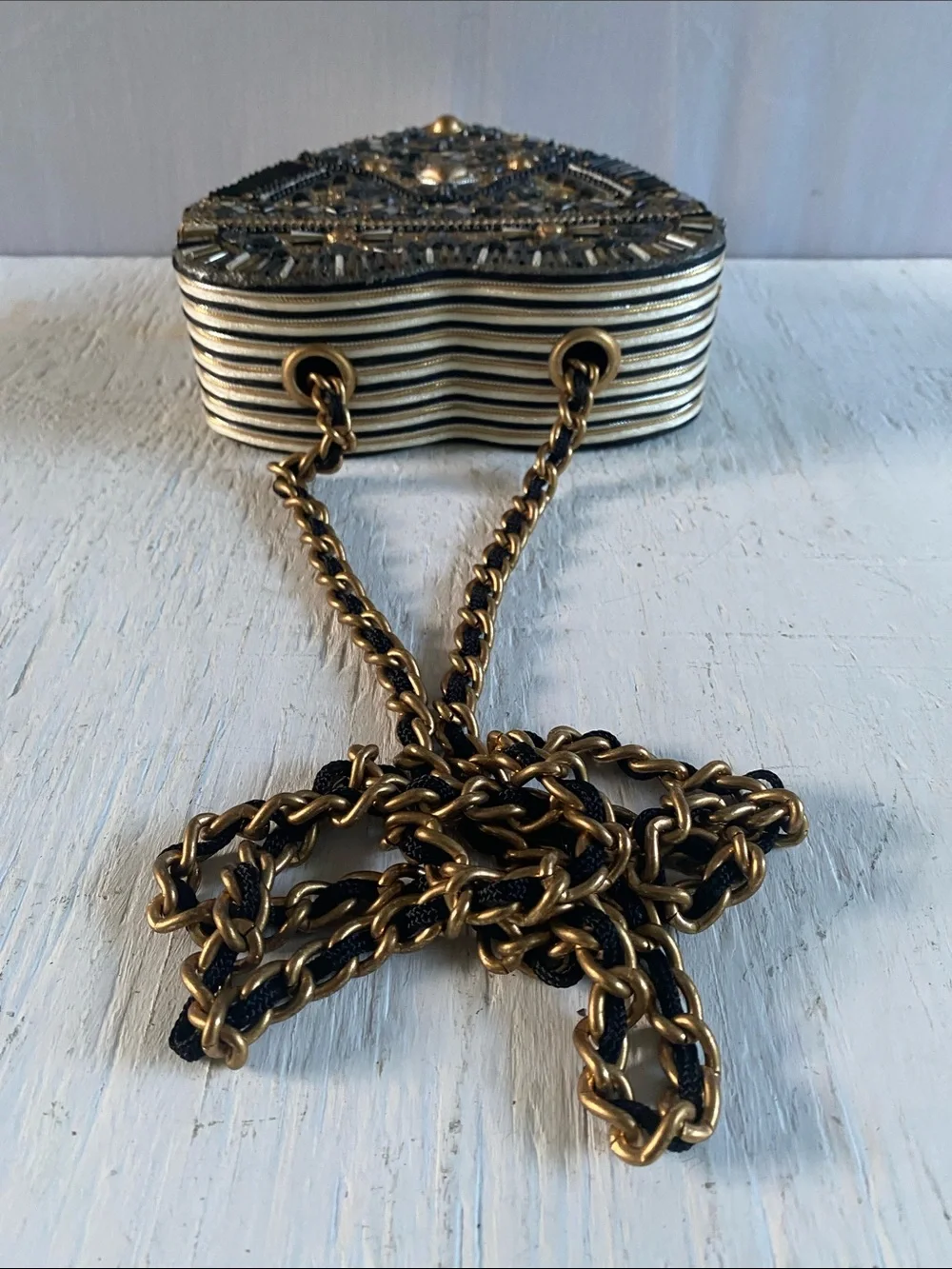 Black & Gold Embellished Heart Crossbody Purse
